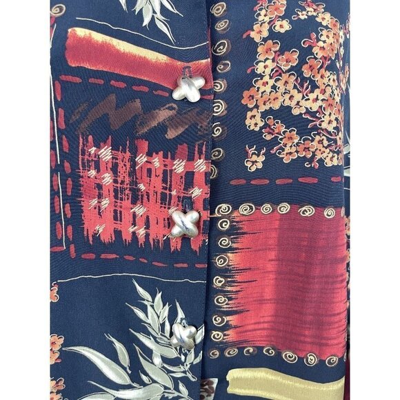 Periphery Womens Size 10 Long Sleeve Button Down Shirt Black Tan Red Floral - Picture 2 of 12
